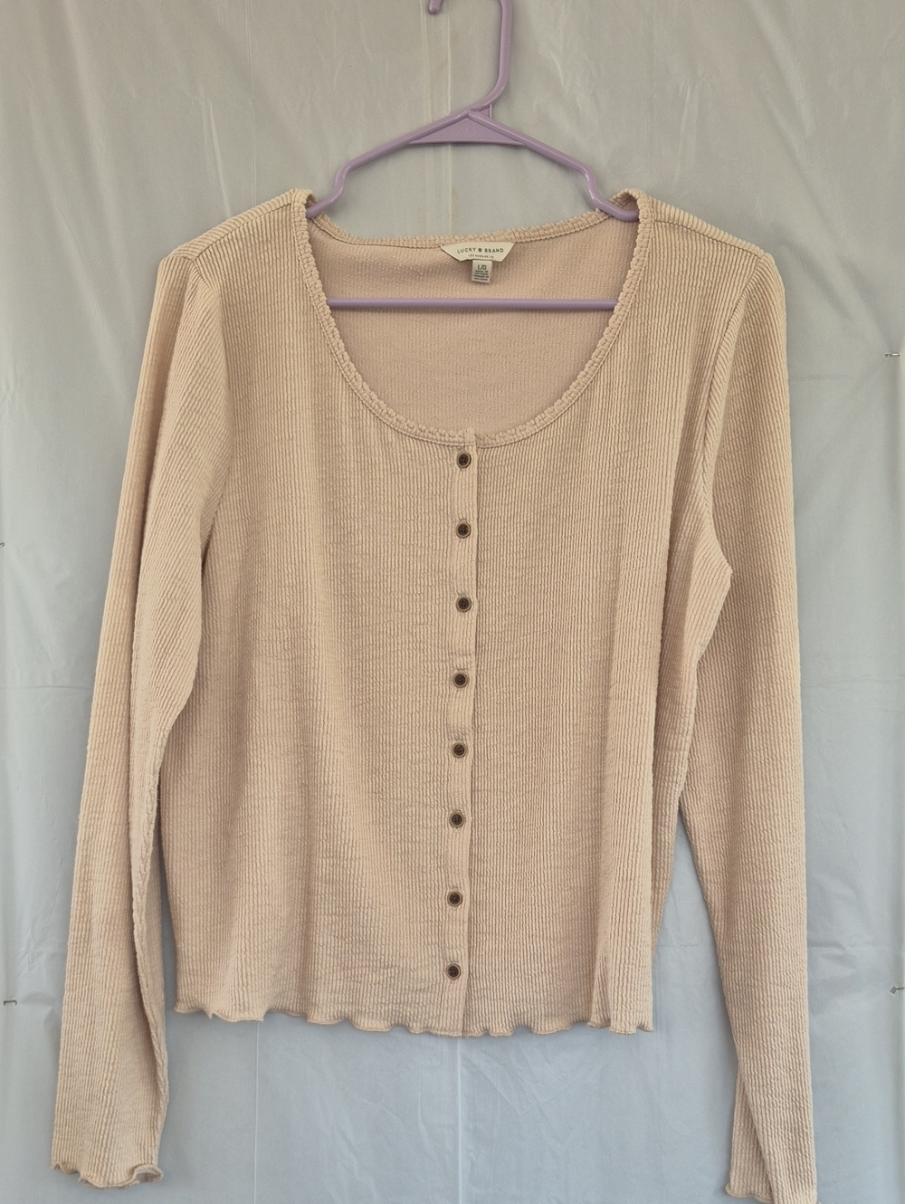Light Pink Ribbed Button-Front Long Sleeve Top - Lucky Brand
